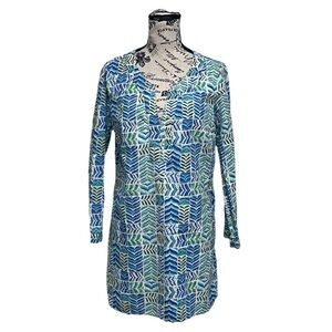 Vineyard Vines Women’s Tunic Blouse Dress Blue Green Geometric Print S Coastal
